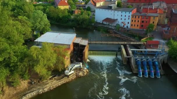 Водопады Реки Одра Бжег Водостпады Вид Воздуха Польша Высококачественные Кадры — стоковое видео