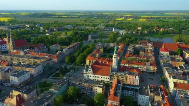 Place Marché Panorama Odra Brzeg Ratusz Rynek Vue Aérienne Pologne — Video