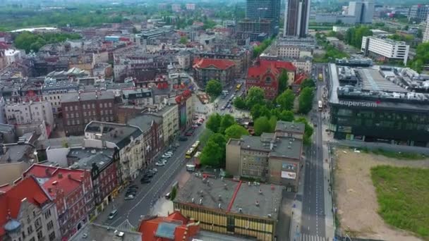 Stawowa Street Downtown Katowice Centrum Aerial View Poland Wysokiej Jakości — Wideo stockowe