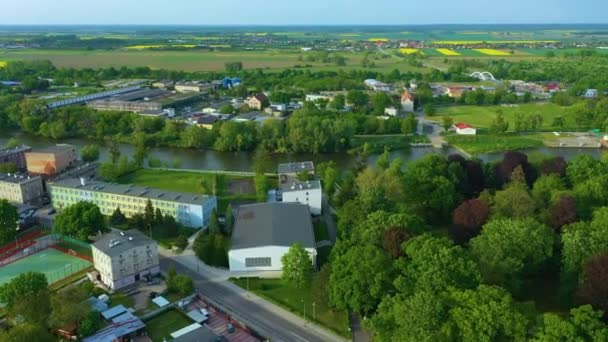 Река Одра Бжег Ржека Воздушный Вид Польши Высококачественные Кадры — стоковое видео