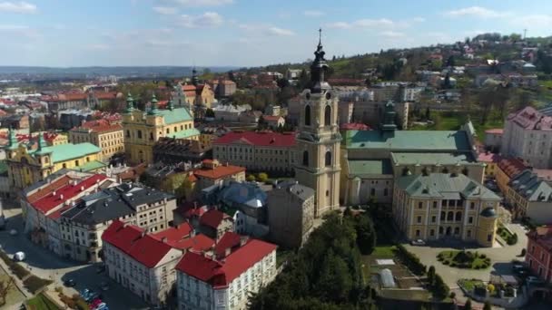 Panorama Cathedral Tower Przemysl Katedra Aerial View Poland High Quality — Stok Video