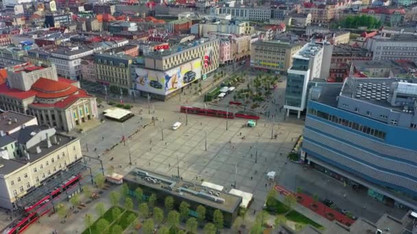 Market Square Downtown Katowice Rynek Aerial View Poland High Quality — Stockvideo