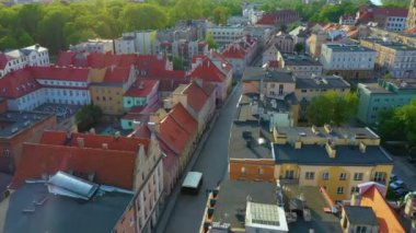 Old Town Dluga Street Brzeg Aerial View Poland. High quality 4k footage