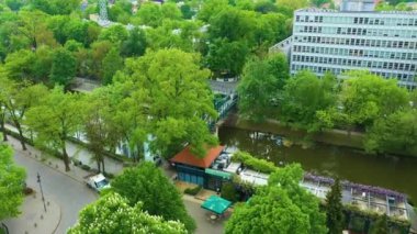 Groszowy Bridge Odra River Canal Opole Most Aerial View Poland. High quality 4k footage