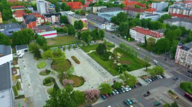 Fountain John Pawl Square Opole Plac Jana Pawla Aerial View Poland. High quality 4k footage