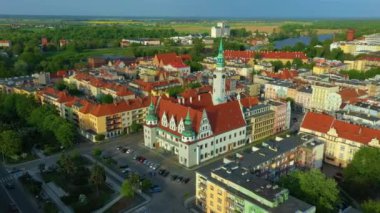 Market Square Brzeg Ratusz Rynek Aerial View Poland. High quality 4k footage