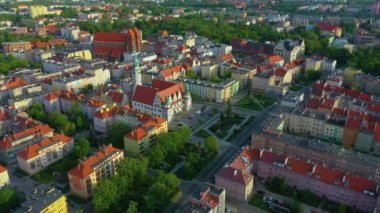 Market Square Brzeg Ratusz Rynek Aerial View Poland. High quality 4k footage