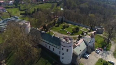 Renaissance Castle On Przemysl Hill Zamek Kazimierzowski Aerial View Poland. High quality 4k footage
