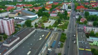 Fountain John Pawl Square Opole Plac Jana Pawla Aerial View Poland. High quality 4k footage