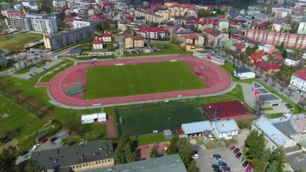 Стадион Juwenia Przemysl Stadion Aerial View Poland Высококачественные Кадры — стоковое видео