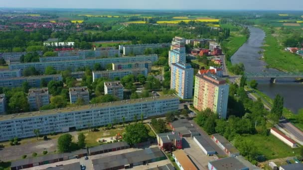 Beautiful Landscape Apartment River Odra Olawa Rzeka Vista Aérea Polonia — Vídeo de stock