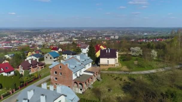 Panorama Der Häuser Auf Dem Hügel Przemysl Wzgorze Luftaufnahme Polen — Stockvideo