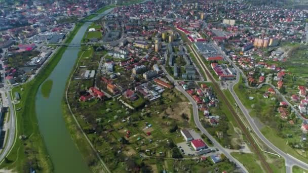 Panorama Bridge Gate River San Przemysl Aerial View Poland High — Stok Video