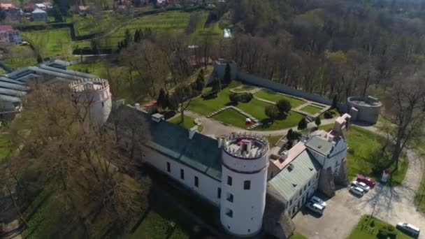 Renaissance Castle Przemysl Hill Zamek Kazimierzowski Aerial View Poland High — Wideo stockowe