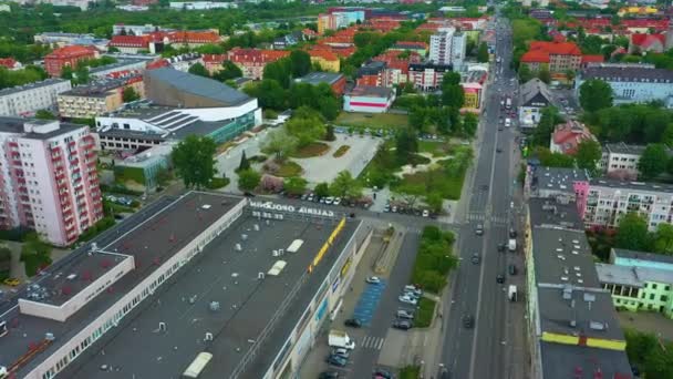 Фонтан John Pawl Square Opole Plac Jana Pawla Aerial View — стоковое видео