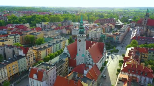 Market Square Brzeg Ratusz Rynek Aerial View Poland Vysoce Kvalitní — Stock video