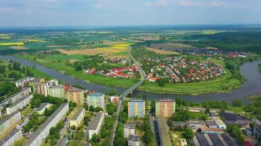 Panorama River Odra Olawa Rzeka Aerial View Poland. High quality 4k footage