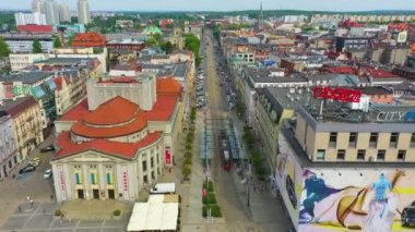 Silesian Theater Market Square Katowice Teatr Slaski Aerial View Poland. High quality 4k footage