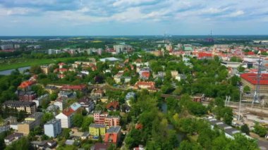 Railway Bridge On Mlynowka Opole Most Aerial View Poland. High quality 4k footage