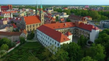 Castle Museum Of Silesian Piasts Brzeg Zamek Muzum Piastow Aerial View Poland. High quality 4k footage