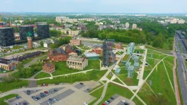 Silesian Museum Katowice Muzeum Slaskie Aerial View Poland. High quality 4k footage