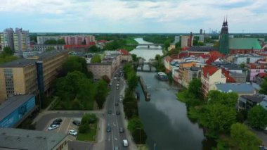 Panorama Mlynowka Canal Odra River Bridges Opole Aerial View Poland. High quality 4k footage
