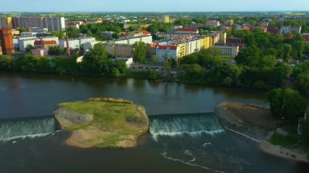 Водопады Реки Одра Бжег Водостпады Вид Воздуха Польша Высококачественные Кадры — стоковое видео