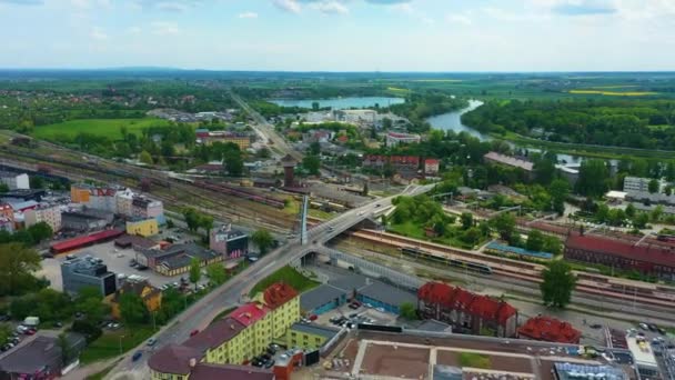 Panorama Main Railway Station Opole Stacja Kolejowa Aerial View Poland — Stock Video