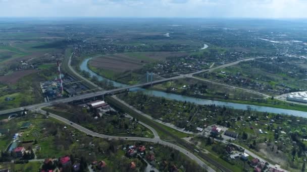 Panorama Bridge Gate River San Przemysl Flygfoto Polen Högkvalitativ Film — Stockvideo