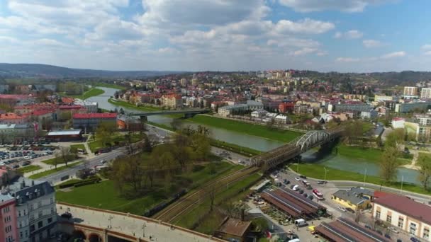 Pont Panorama Rivière San Przemysl Vue Aérienne Pologne Images Haute — Video