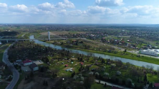 Timelapse Bridge Gate River San Przemysl Most Aerial View Poland — Wideo stockowe