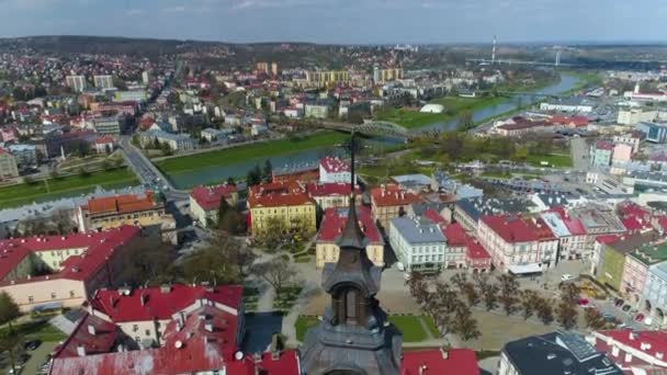 Cross Tower Cathedral Przemysl Katedra Aerial View Poland High Quality — Stockvideo