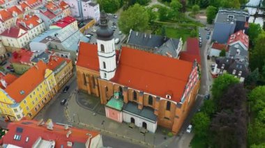 Church Main Square Opole Kosciol Aerial View Poland. High quality 4k footage
