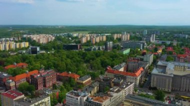 Panorama Buildings Forest Katowice Aerial View Poland. High quality 4k footage