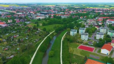 Panorama River Odra Olawa Rzeka Aerial View Poland. High quality 4k footage