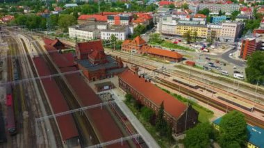 Main Railway Station Opole Stacja Kolejowa Aerial View Poland. High quality 4k footage