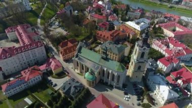 Basilica Cathedral Square Przemysl Plac Katedralny Aerial View Poland. High quality 4k footage