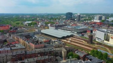 Panorama Tren İstasyonu Katowice Centrum Hava Görüntüleme Polonya. Yüksek kalite 4k görüntü