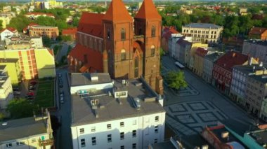 Saint Mikolaj Church Brzeg Kosciol Aerial View Poland. High quality 4k footage
