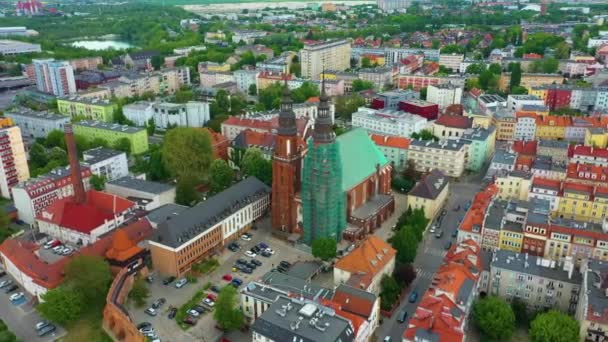Cathedral Opole Katedra Aerial View Poland High Quality Footage — Stockvideo