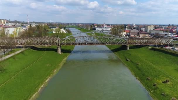 Railway Bridge Przemysl Most Kolejowy Aerial View Poland High Quality — Video