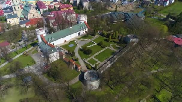 Renaissance Castle Przemysl Hill Zamek Kazimierzowski Aerial View Poland High — Stok video