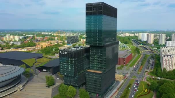 Office Buildings Skyscrapers Katowice Wiezowiec Aerial View Poland High Quality — Stock video