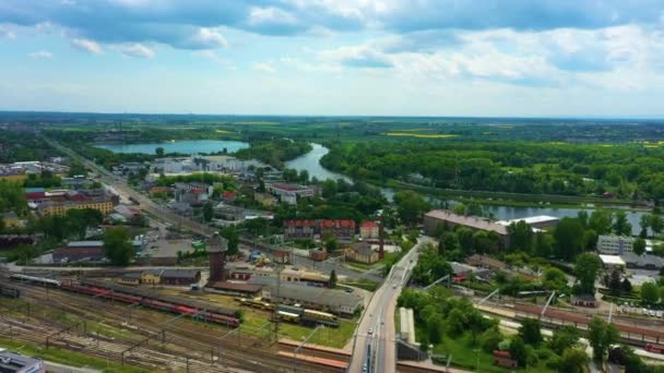 Krásná Krajina River Odra Opole Rzeka Aerial View Polsko Vysoce — Stock video