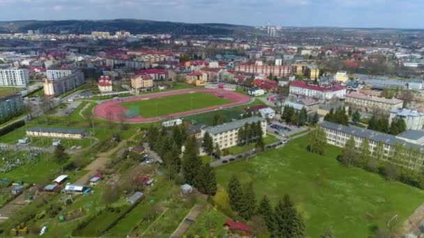 Sports Stadium Juwenia Przemysl Stadion Aerial View Poland High Quality — Stockvideo