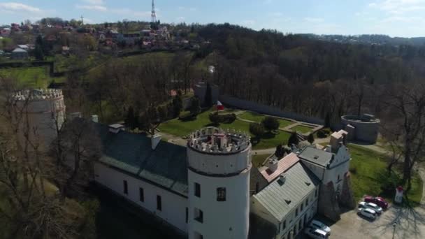 Renaissance Castle Przemysl Hill Zamek Kazimierzowski Aerial View Poland High — Stockvideo
