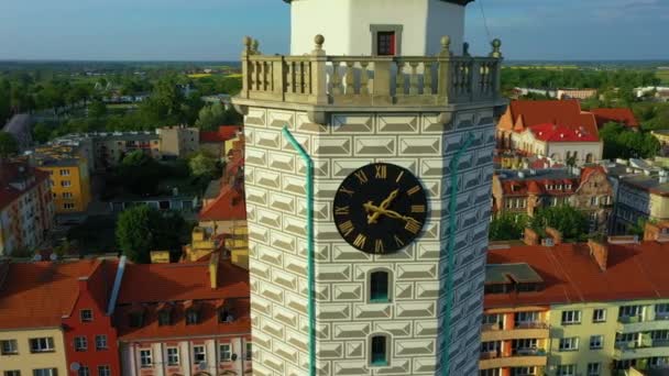 Tower Market Square Brzeg Ratusz Rynek Aerial View Polsko Vysoce — Stock video