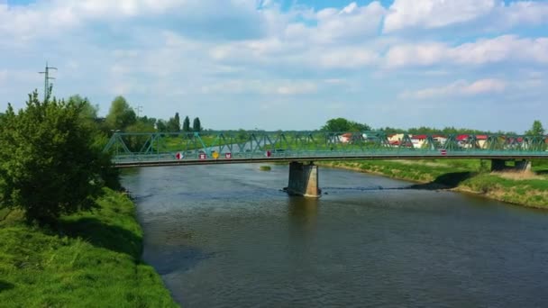 Bridge River Odra Olawa Rzeka Most Aerial View Poland High — Video