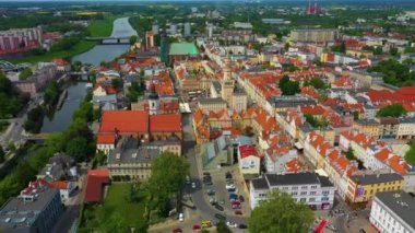 Panorama Main Square Opole Rynek Ratusz Aerial View Poland. High quality 4k footage