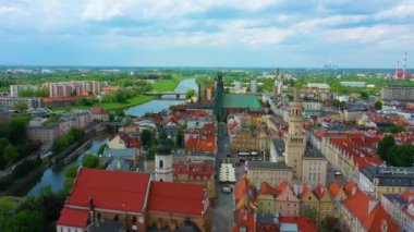 Panorama Ana Meydanı Opole Rynek Ratusz Hava Görüntüsü Polonya. Yüksek kalite 4k görüntü